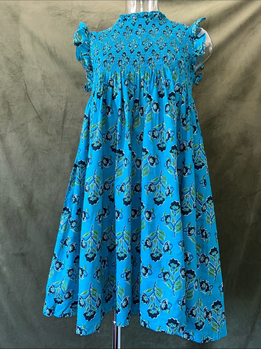 French Connection Turquoise Blue Floral Smocked Dress for Girls